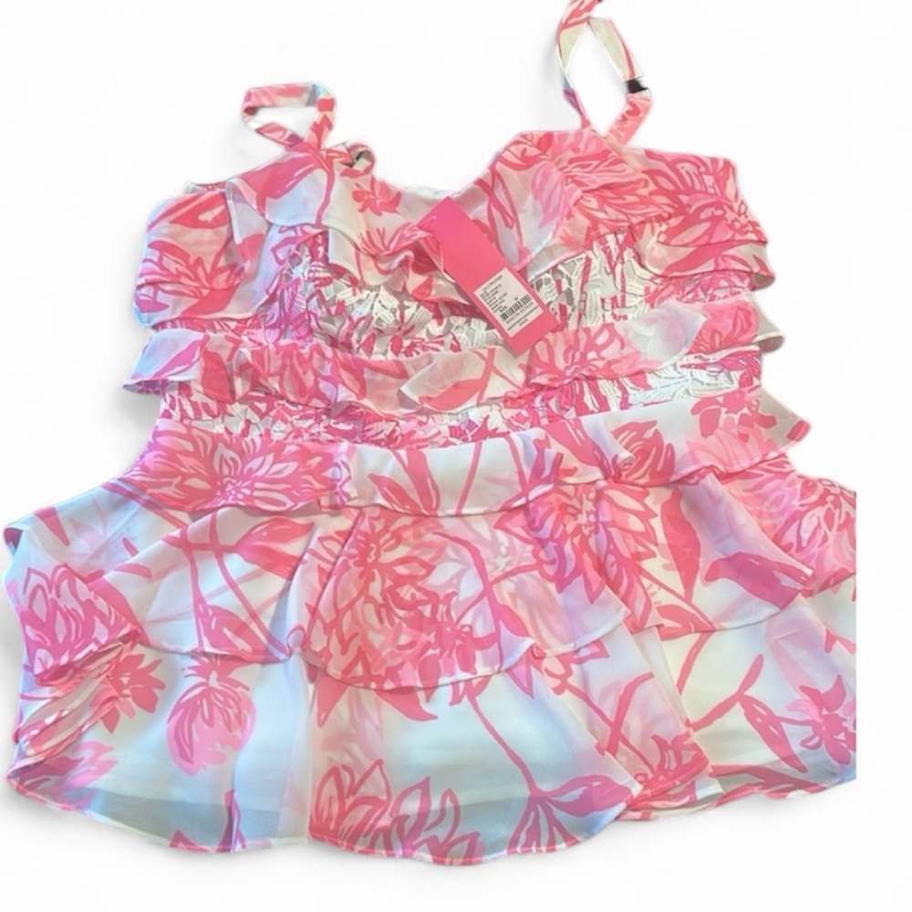 Lilly Pulitzer Olive Top - Pink & white- Resort White Caliente Print, Size 10